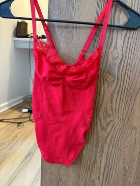 Skims Red Lace-Trim Bodysuit